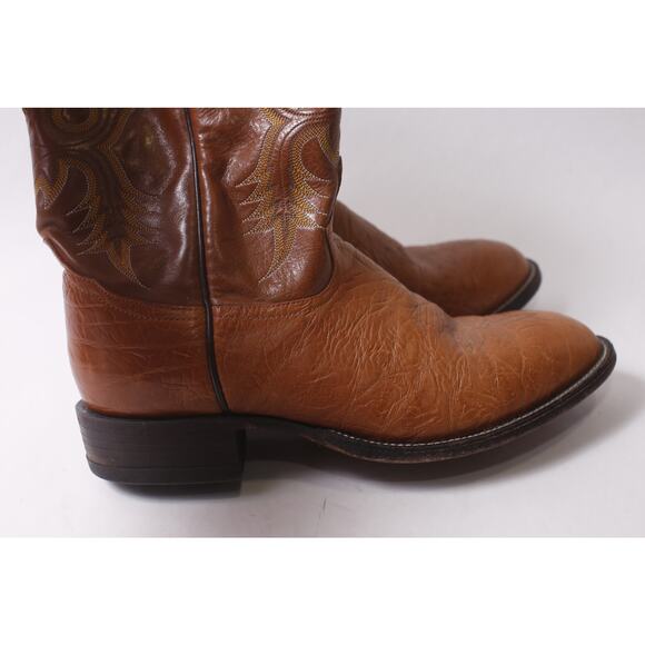 Tony Lama Men\'s 10 1/2 D Brown Leather Western Boots with Decor ~ 260212-WH 971